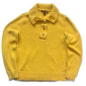 Lauren Ralph Lauren Yellow Knit Quarter-Snap Pullover Sweater, Size L